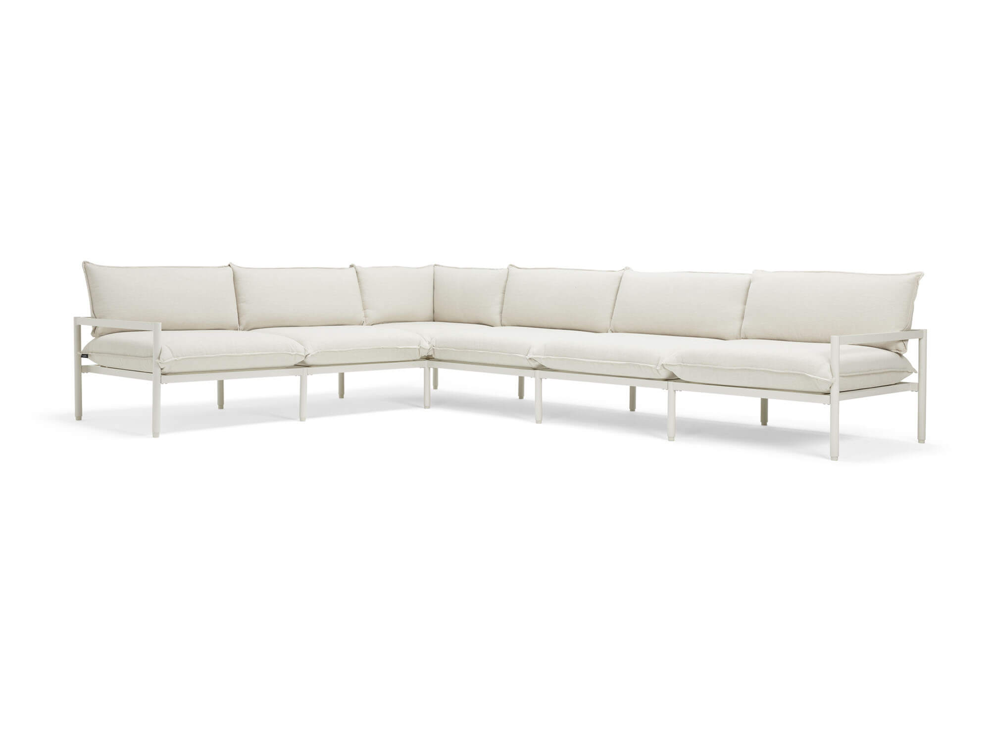 Front angle view of 6-piece white outdoor sectional sofa